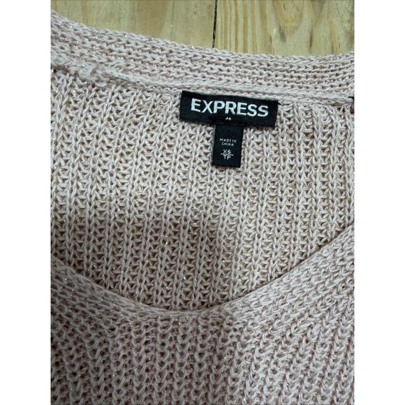 Express Marled Shimmer Pink Chunky Knit Dolman Sleeve Sweater Tunic Size XS - Picture 6 of 7